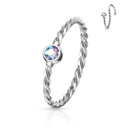 Anneau de nez acier motif corde – Cristal Aurore Boréale