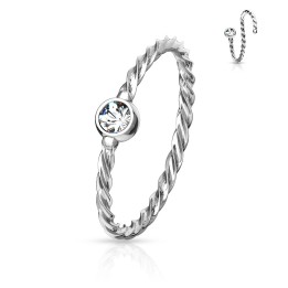 Anneau de nez acier motif corde – Cristal blanc élégant