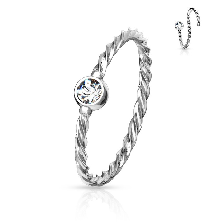 Anneau de nez acier motif corde – Cristal blanc élégant
