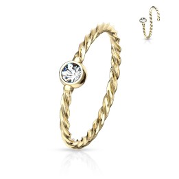 Anneau de nez doré motif corde – Cristal blanc raffiné
