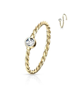 Anneau de nez doré motif corde – Cristal blanc raffiné