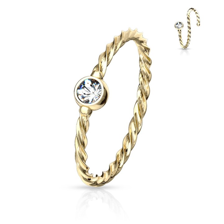 Anneau de nez doré motif corde – Cristal blanc raffiné
