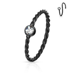 Anneau de nez noir motif corde – Cristal blanc élégant