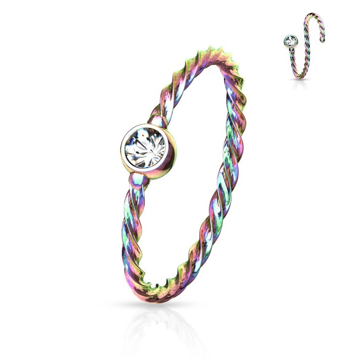 Anneau de nez rainbow motif corde – Cristal blanc étincelant