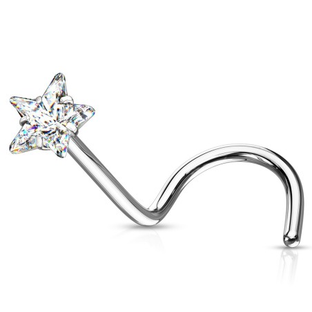 Piercing nez étoile strass – Tige tire-bouchon en acier
