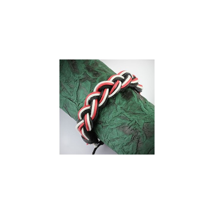 Bracelet Homme en Cuir Noir Blanc et Rouge