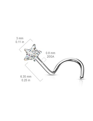 Piercing nez étoile strass – Tige tire-bouchon en acier