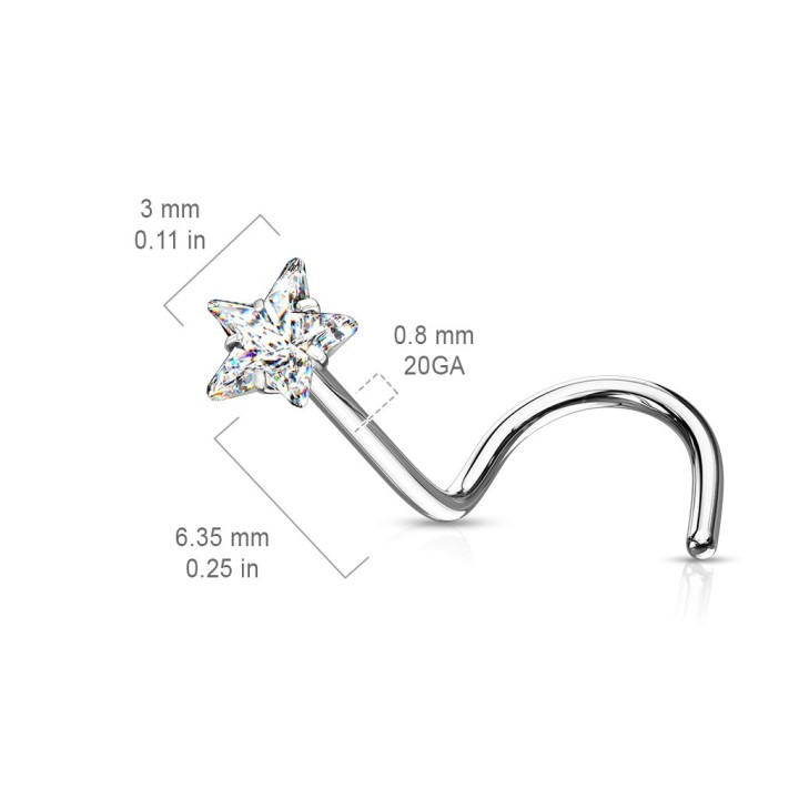 Piercing nez étoile strass – Tige tire-bouchon en acier