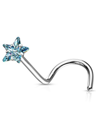 Piercing nez étoile strass turquoise – Tige tire-bouchon acier