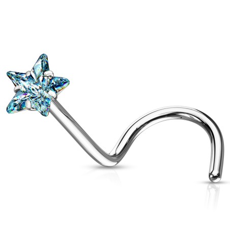 Piercing nez étoile strass turquoise – Tige tire-bouchon acier
