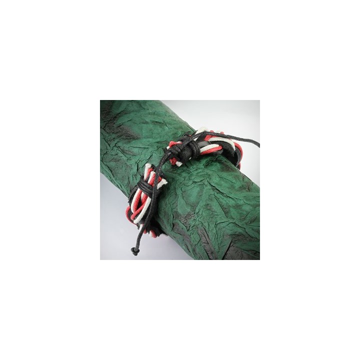 Bracelet Homme en Cuir Noir Blanc et Rouge