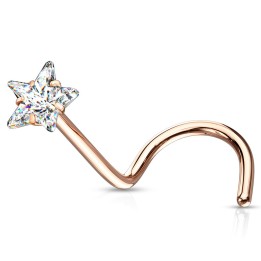 Piercing nez étoile rose gold – Strass clair et tige tire-bouchon