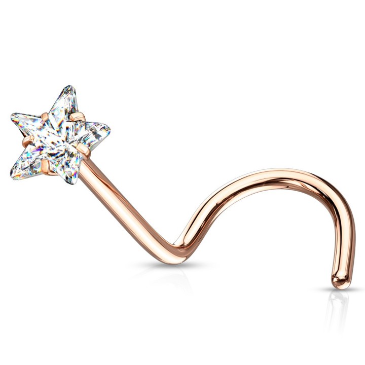 Piercing nez étoile rose gold – Strass clair et tige tire-bouchon