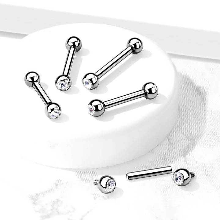 Piercing oreille double strass acier – 6, 8 et 10 mm
