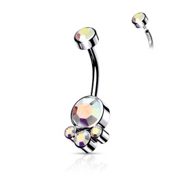 Piercing nombril acier strass aurore boréale – Éclat irisé