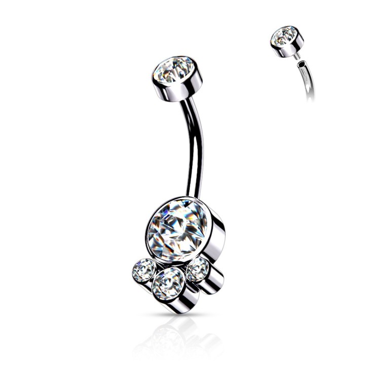 Piercing nombril acier – Cristaux blancs éclatants