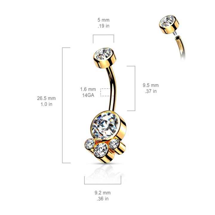 Piercing nombril doré cristaux blancs – Éclat raffiné