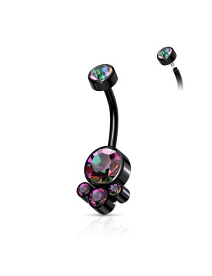 Piercing nombril noir – Cristaux multicolores éclatants