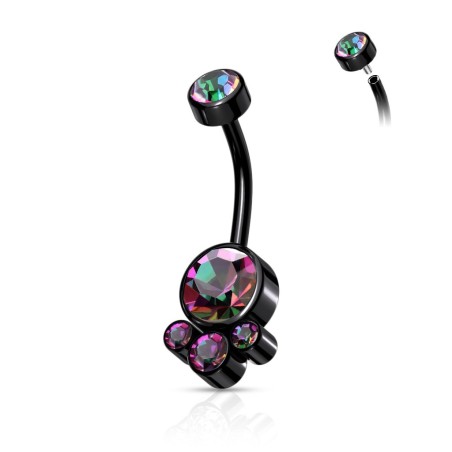 Piercing nombril noir – Cristaux multicolores éclatants