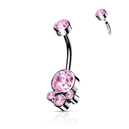 Piercing nombril acier – Cristaux roses éclatants