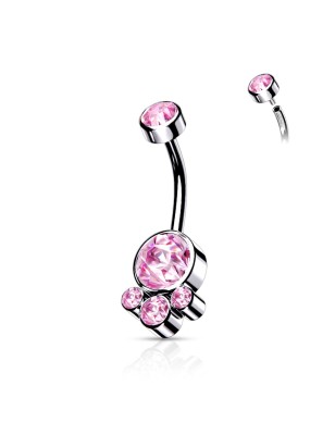 Piercing nombril acier – Cristaux roses éclatants