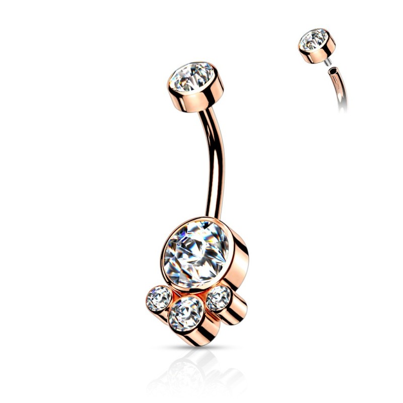 Piercing nombril rose gold cluster cristaux
