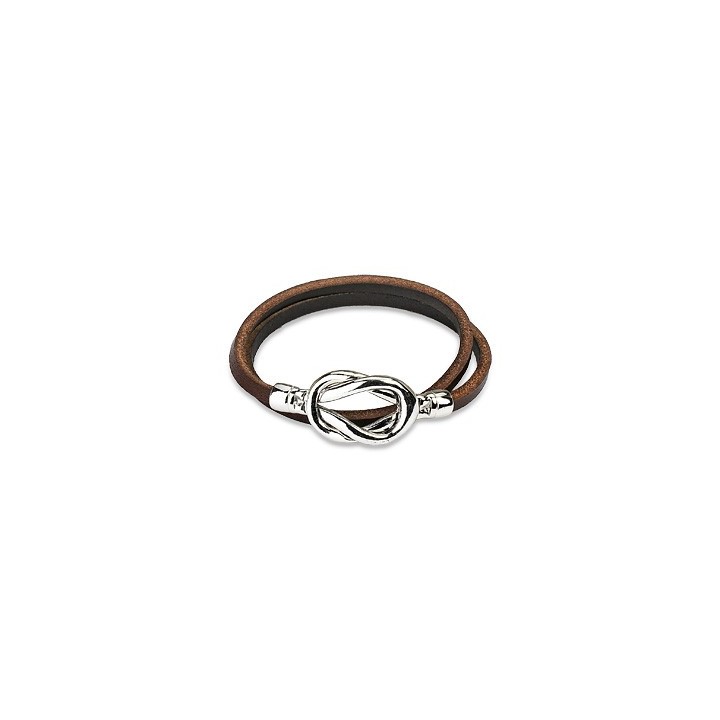 Bracelet cuir marron noeud acier