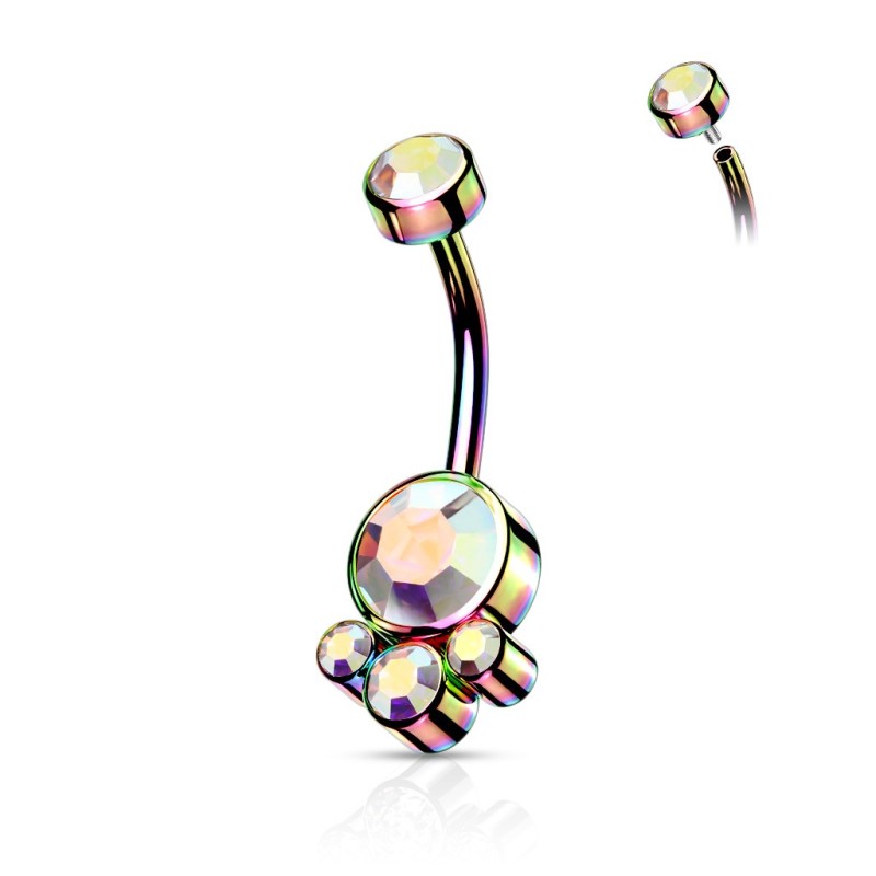 Piercing nombril rainbow cluster cristaux