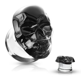 Plug en verre crâne noir – Bijou de piercing rock et audacieux