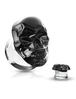 Plug en verre crâne noir – Bijou de piercing rock et audacieux