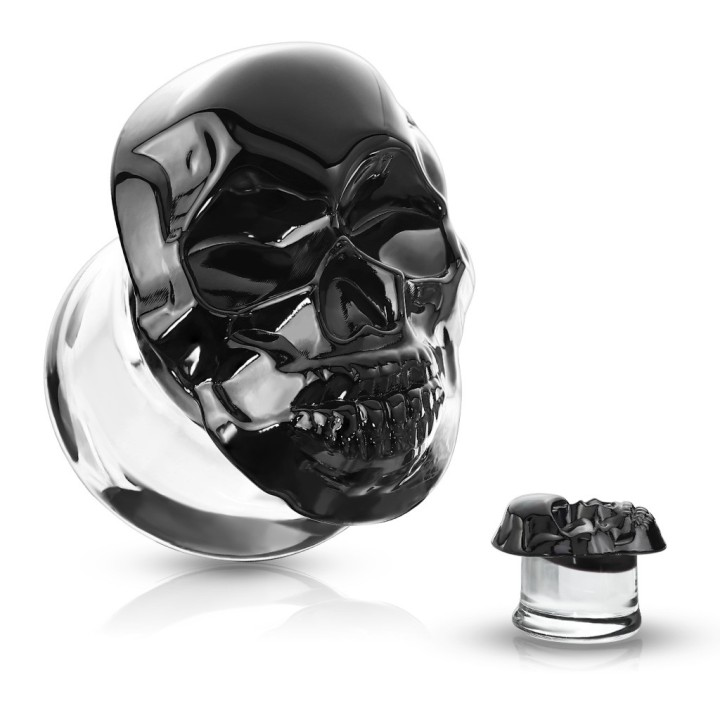 Plug en verre crâne noir – Bijou de piercing rock et audacieux