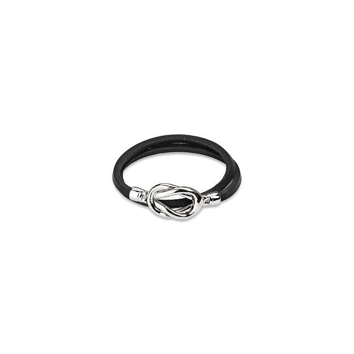 Bracelet cuir noir noeud acier