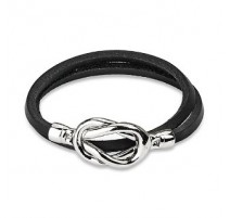Bracelet cuir noir noeud acier