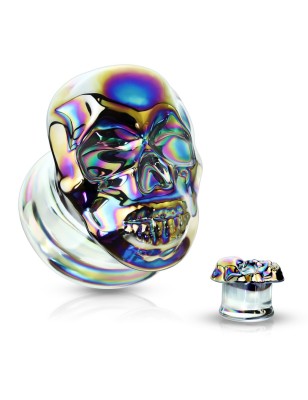 Plug en verre crâne rainbow – Bijou de piercing coloré et audacieux