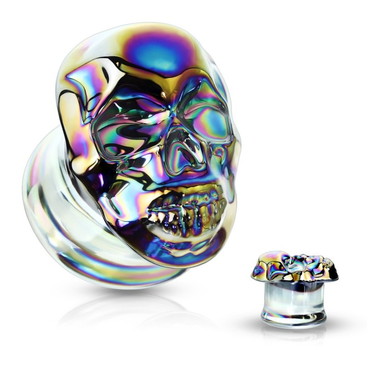 Plug en verre crâne rainbow – Bijou de piercing coloré et audacieux