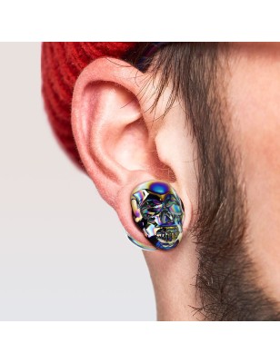 Plug en verre crâne rainbow – Bijou de piercing coloré et audacieux