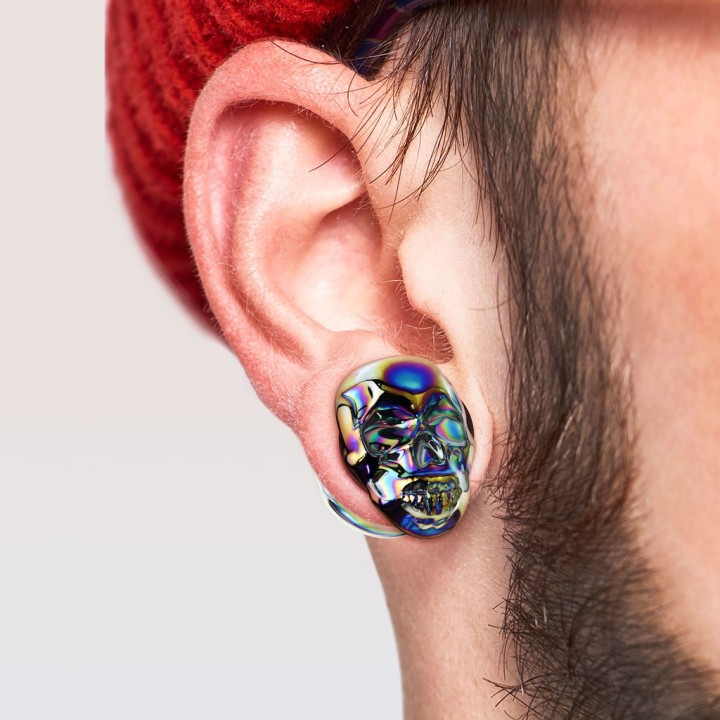 Plug en verre crâne rainbow – Bijou de piercing coloré et audacieux
