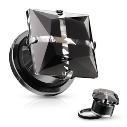 Plug acier zircon noir carré – Bijou de piercing élégant et mystique