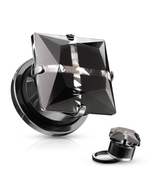 Plug acier zircon noir carré – Bijou de piercing élégant et mystique