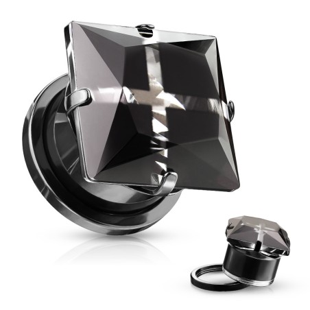 Plug acier zircon noir carré – Bijou de piercing élégant et mystique