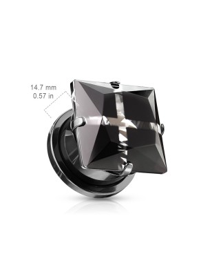 Plug acier zircon noir carré – Bijou de piercing élégant et mystique