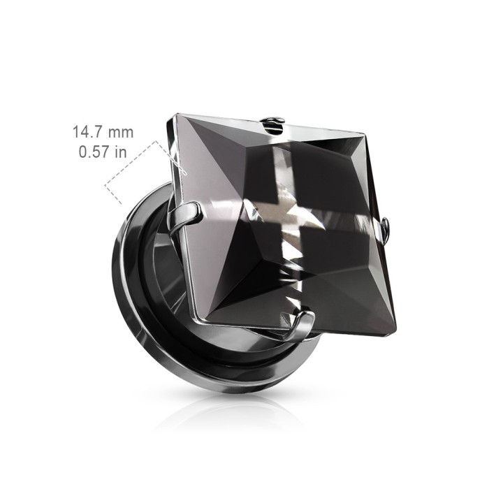 Plug acier zircon noir carré – Bijou de piercing élégant et mystique