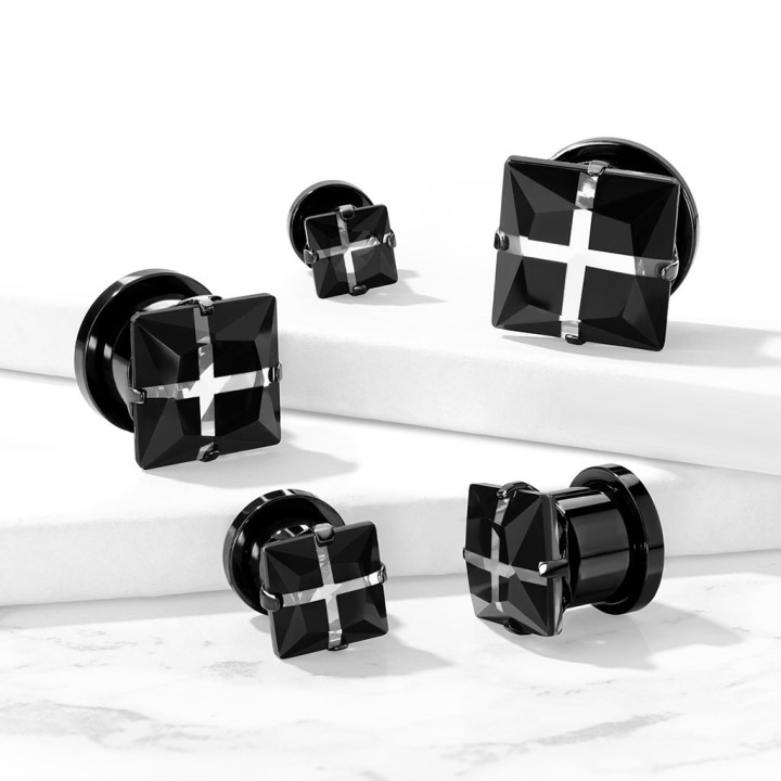 Plug acier zircon noir carré – Bijou de piercing élégant et mystique