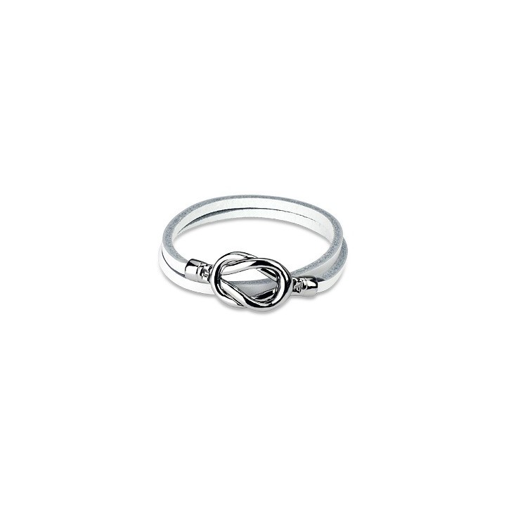 Bracelet cuir blanc noeud acier