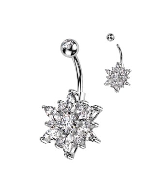 Piercing nombril fleur strass marquise – Acier brillant