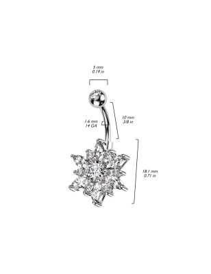 Piercing nombril fleur strass marquise – Acier brillant