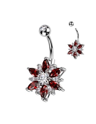 Piercing nombril fleur rouge – Acier et strass marquise