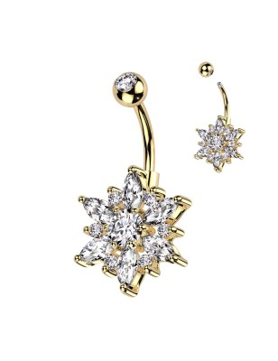 Piercing nombril fleur dorée – Plaqué or 14K et strass marquise