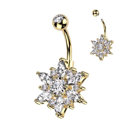 Piercing nombril fleur dorée – Plaqué or 14K et strass marquise