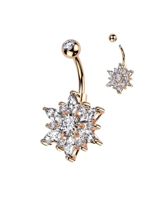 Piercing nombril fleur rose gold – Acier et strass marquise